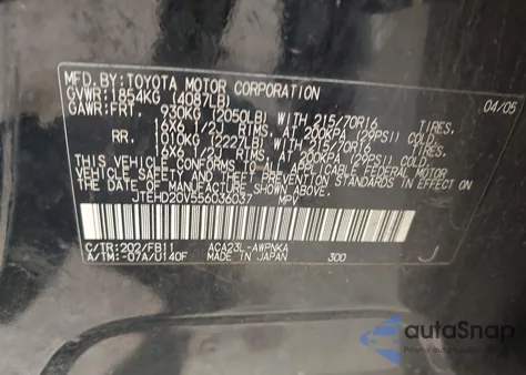 2005 Toyota Rav4 z USA, uszkodzony, nr VIN JTEHD20V556036037